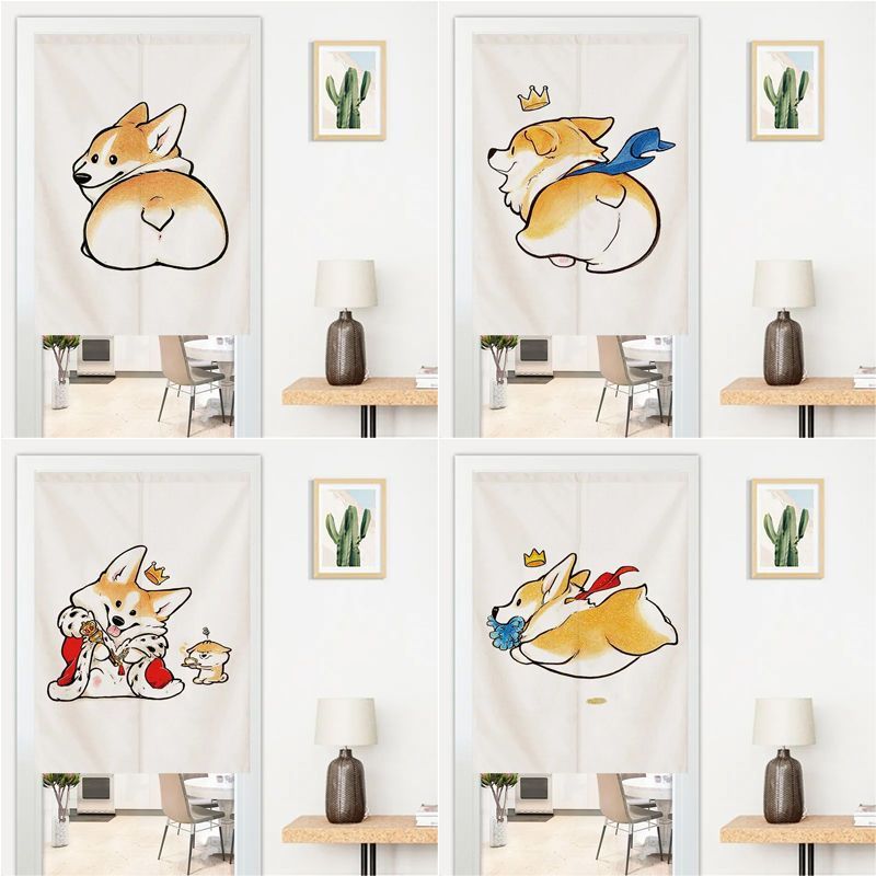 Cartoon New Style Fresh Door Curtain Fabric Corgi Dog Home Kitchen Partition Curtain Half Curtain Pu