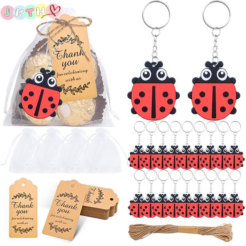JKTH 20 ชุด Ladybug Party Favors รวม 20 พวงกุญแจ,20 ขอบคุณแท็กและ 20 Goodie กระเป๋าสําหรับ Ladybug L