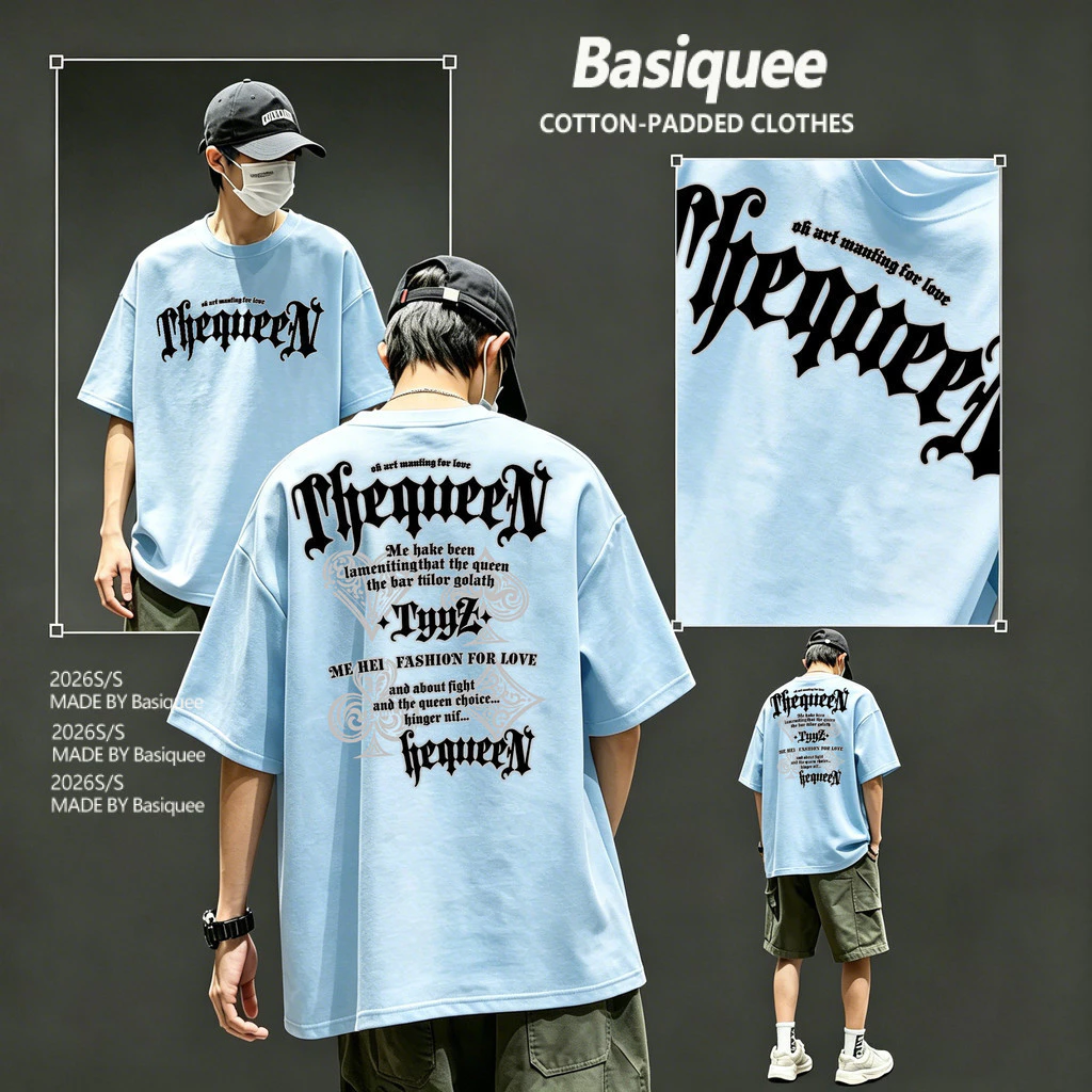 Basi💥เสื้อแฟชั่น เสื้อยืด oversize ผ้าฝ้าย100% แนวสตรีท ไม่ต้องรีดผ้า สวมใส่สบาย ผ้านิ่ม ลาย "ThequeeN”