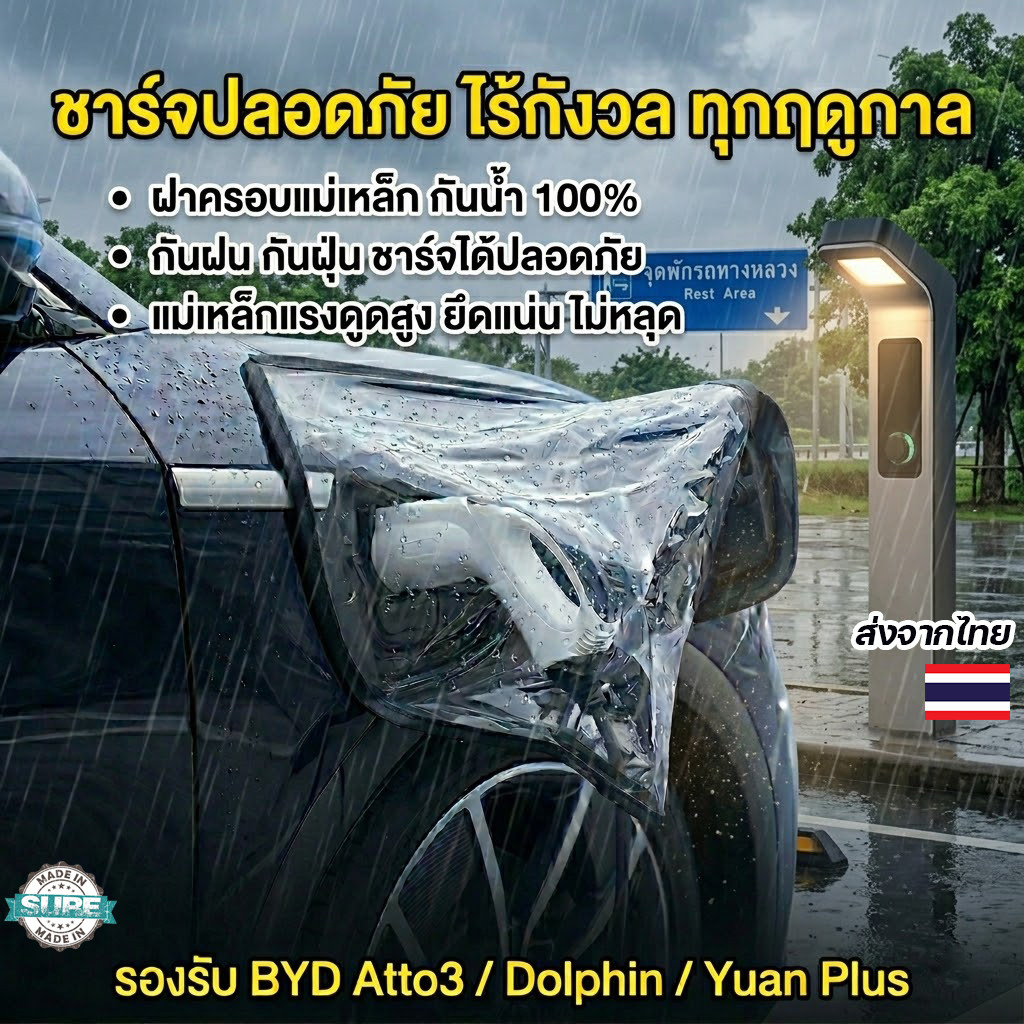 ที่ครอบพอร์ตชาร์จรถไฟฟ้า กันน้ำกันฝน แบบแม่เหล็ก ติดแน่น ไม่หลุดง่าย ใช้กับ BYD Atto 3 Yuan Plus Song Plus Dolphin