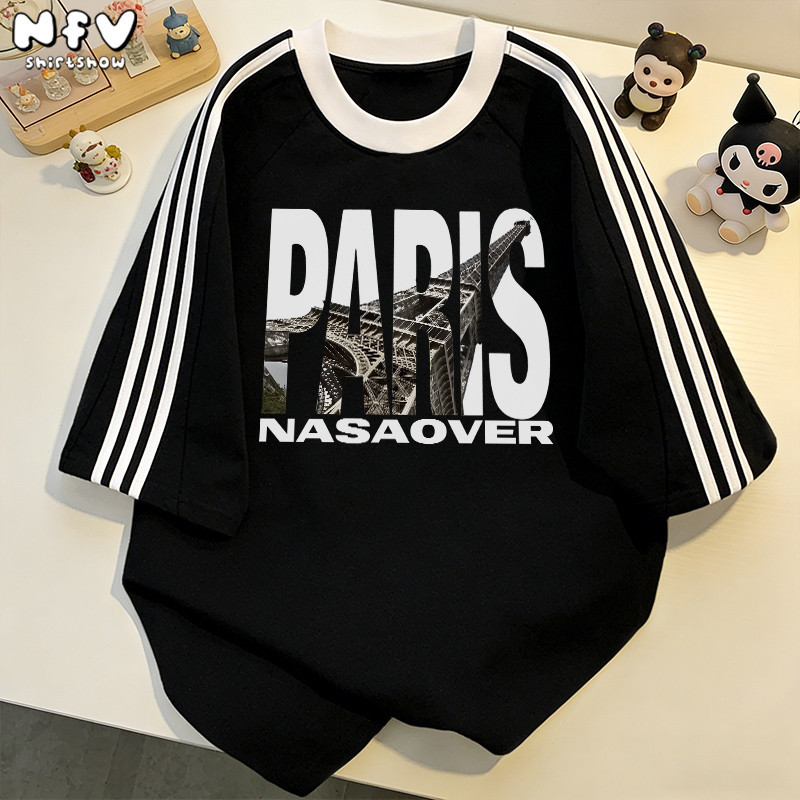 【จัดส่งตลอด 24 ชั่วโมง】NFV สไตล์เกาหลี เสื้อยืด Oversized ลายหอไอเฟลแฟชั่น สะดวกสบาย ระบายอากาศ ผ้าฝ้าย YG5368