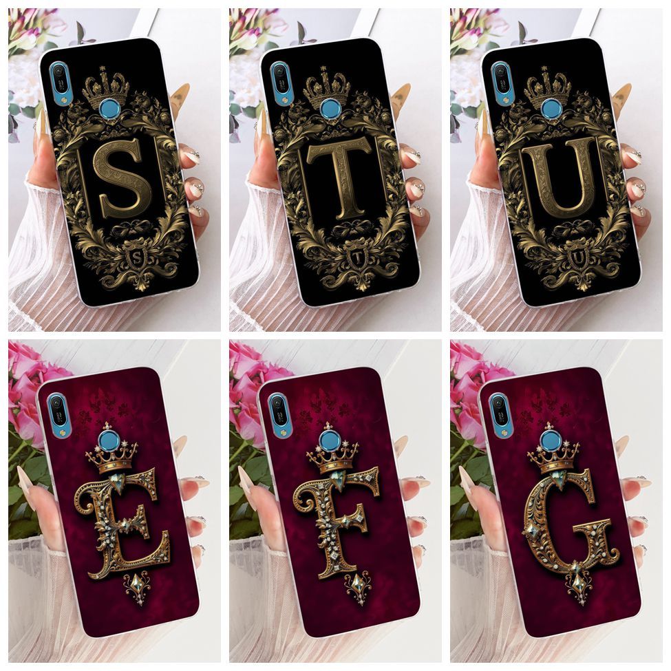 สําหรับ Huawei Y6 2019 MRD-LX1 MRD-LX3 ฝาครอบ Huawei Y6 Prime 2019 กรณีโปร่งใสหรูหรา Crown AZ ตัวอัก