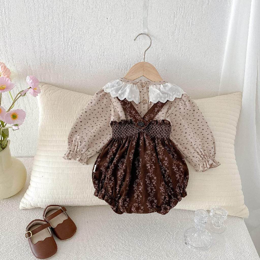 ชุดเสื้อผ้าสำหรับทารกอายุ 0-24 เดือน สไตล์เกาหลี มีลายดอกไม้และสายคล้องไหล่ - รูปที่ 4