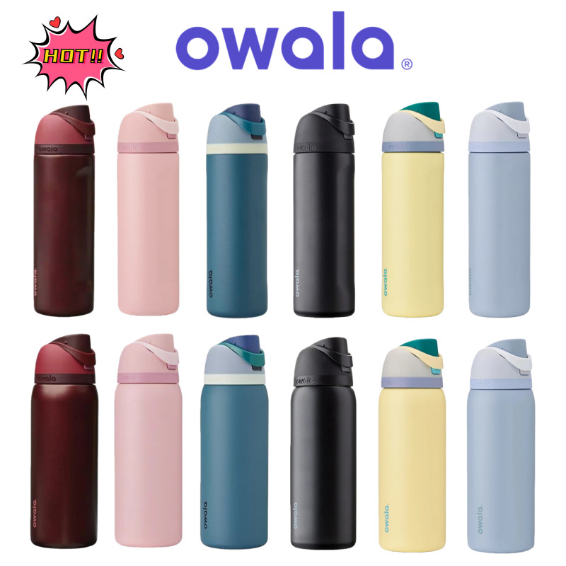 [สีร้อนแรง] Owala Freesip ขวดน้ําสแตนเลสหุ้มฉนวน 24oz/32oz, ป้องกันการรั่ว, ทํางานมือเดียว, เก็บความเย็น 24H Hot 12H, เหมาะสําหรับยิม, โรงเรียน, ท่องเที่ยว