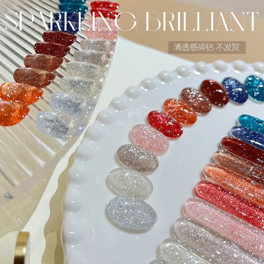 Gaoy Gel Nail Polish Construction Crushed Diamond Nail Gel อินเทรนด์กระพริบ Silver Shiny Nail Gel