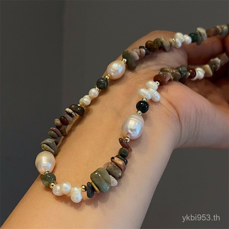 สร้อยคอมุกแท้หินธรรมชาติอัลซ่าไม่สม่ำเสมอ ดีไซน์คลาสสิกสำหรับแฟชั่นและท่องเที่ยว LFG0