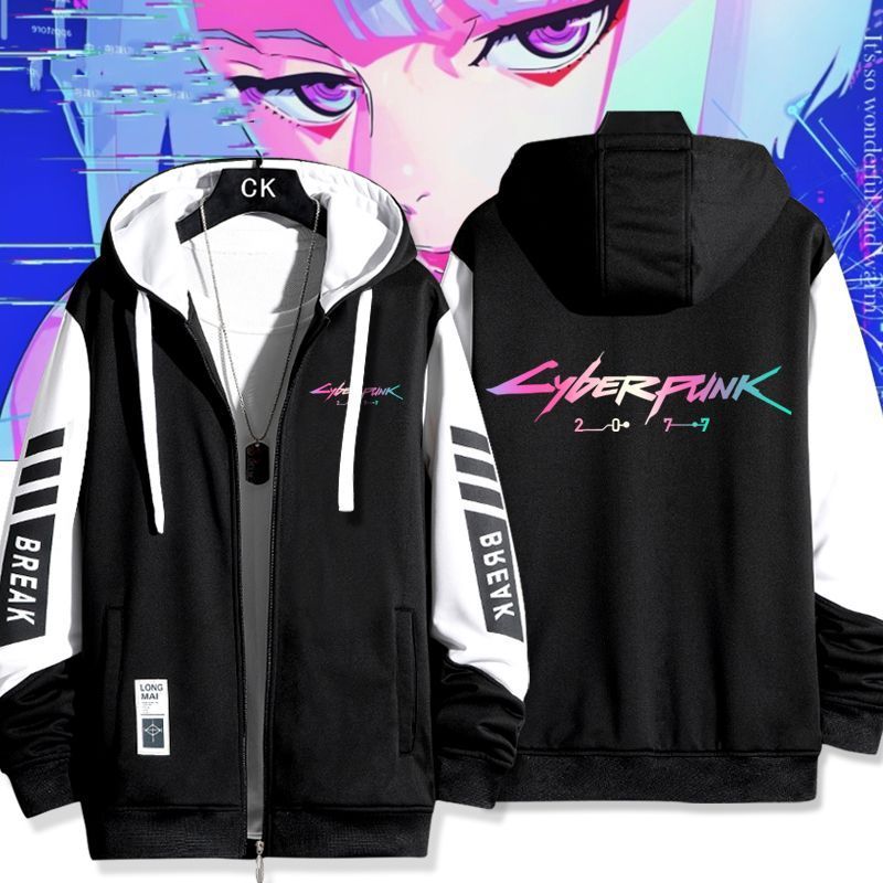 Cyberpunk Edge Walker Lucy Jacket แบบอนิเมะสำหรับทั้งชายและหญิง กับของตกแต่งทรงผมพิเศษ