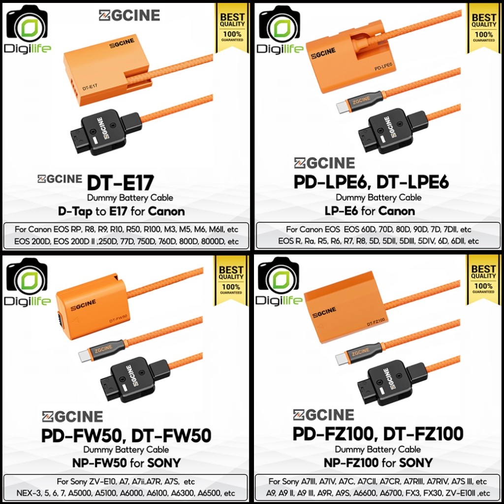 ZGCINE Dummy Battery ใช้แทน LP-E17, LP-E6, LP-E12, NP-FW50, NP-FZ100, BX1, NP-W126, NP-W235, BLK22 ,