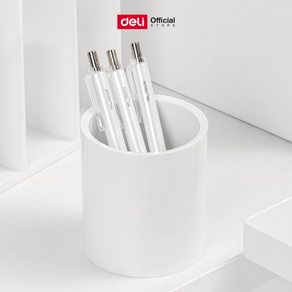 กล่องใส่ปากกา ทรงกระบอก Nusign Deli รุ่น NS023 (สีขาว) (จำหน่าย 1 ชิ้น)