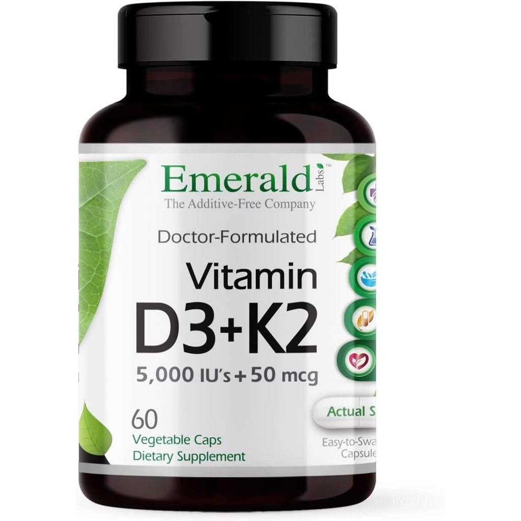EMERALD LABS Vitamin D3+K2 - ส่งเสริมสุขภาพกระดูกและหัวใจ - มังสวิรัติ ไม่มีกลูเตน - 60 แคปซูล