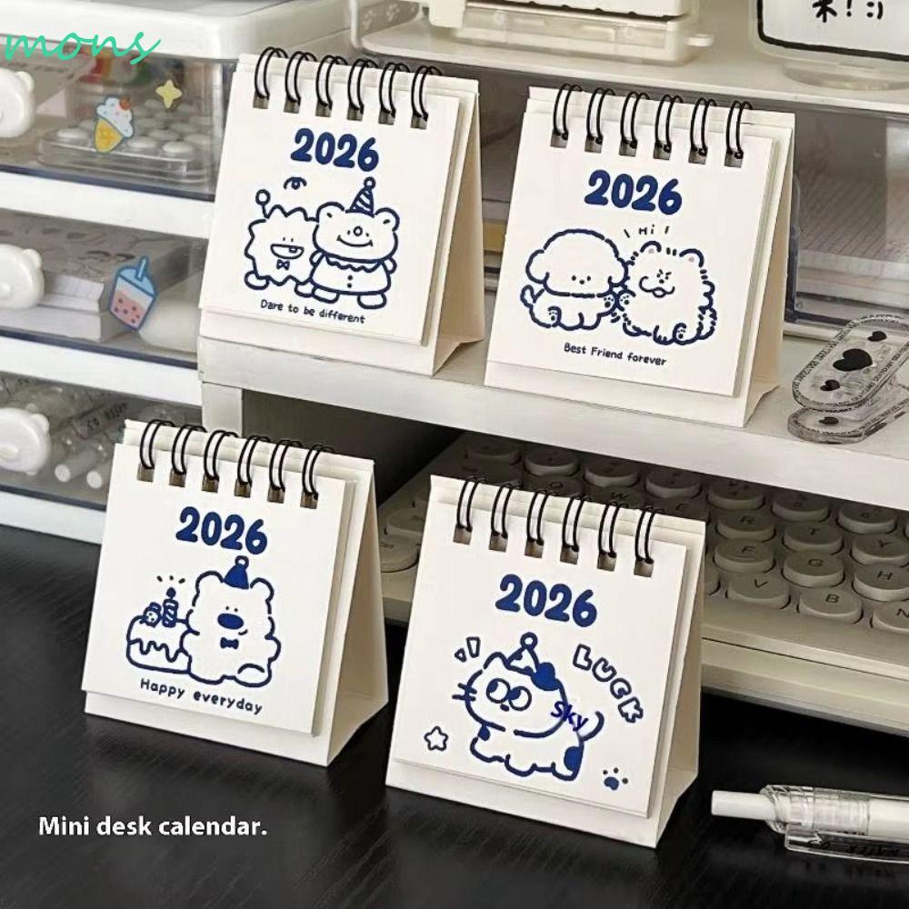 จันทร์ 2026 ปฏิทินตั้งโต๊ะ, การ์ตูนมินิขดลวดปฏิทิน, แบบพกพาวางแผนรายเดือนสํานักงานอุปกรณ์การเรียน