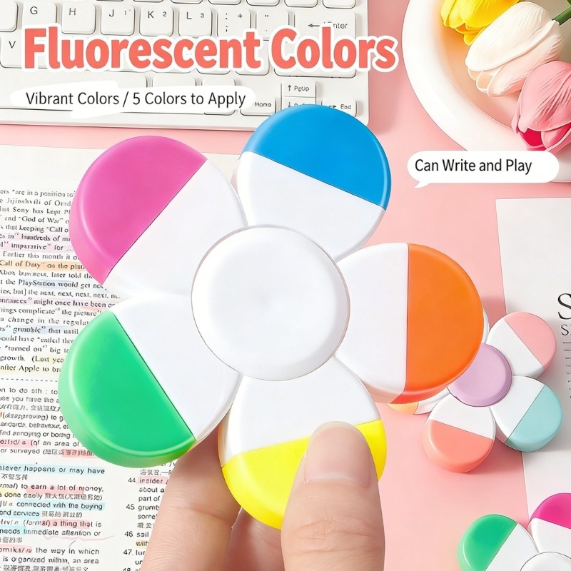 Love * ความเครียดบรรเทา Spinner Highlighter ปากกา 5 สีเรืองแสง Highlighter Marker ปากกาสําหรับหมายเห