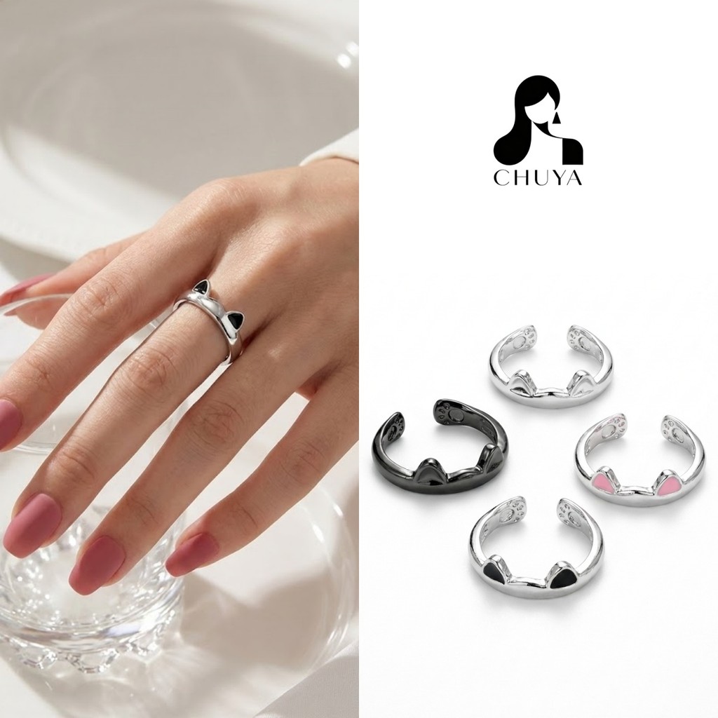 [ลดล้างสต๊อก] ไซหูแมวเปิดแหวนปรับได้น่ารักทุกวันสวมใส่ของขวัญสําหรับผู้หญิง