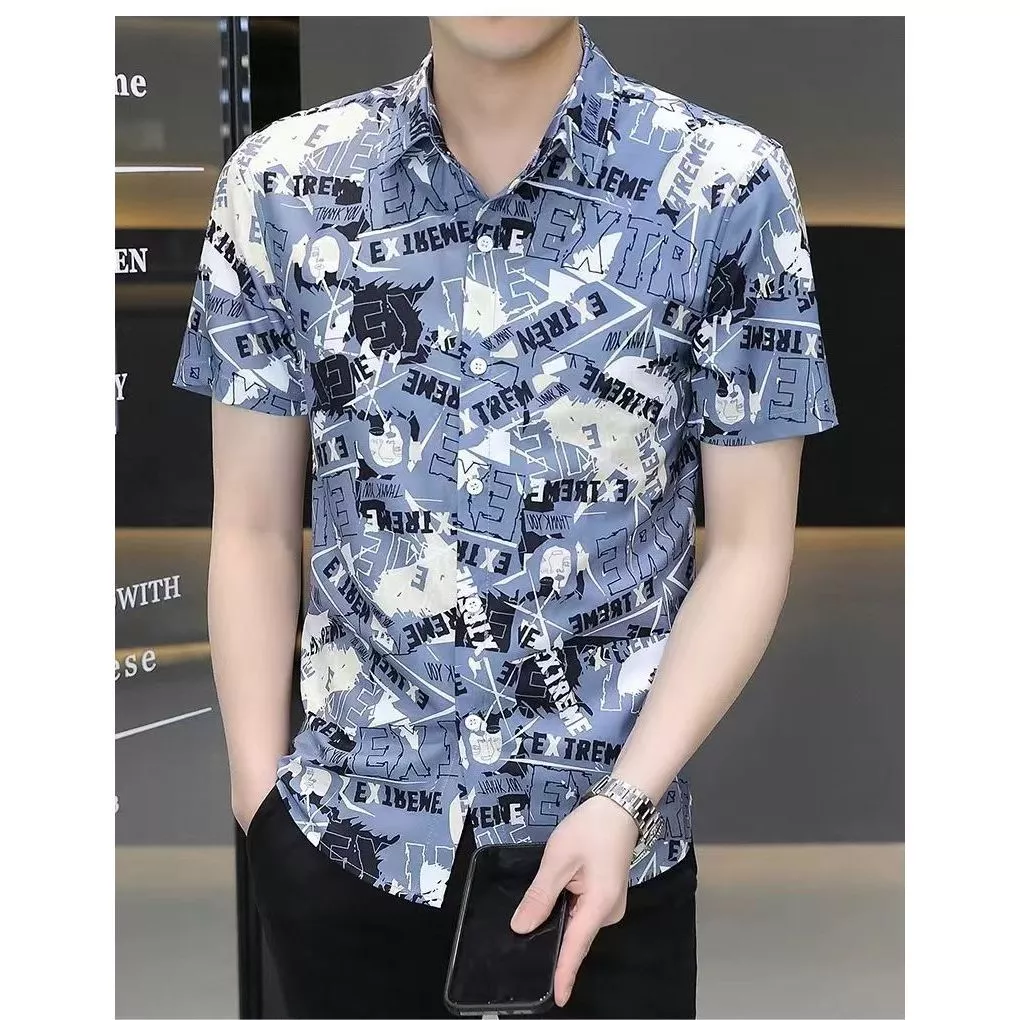 เสื้อแขนสั้นสำหรับผู้ชายฮาวายตัดเย็บด้วยผ้าโพลีเอสเตอร์ Fiber 3 สี M-3XL เทศกาลสงกรานต์
