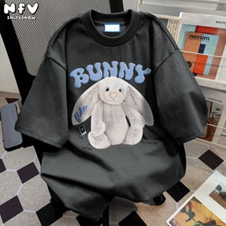 NFV พร้อมส่ง✨ลายพิมพ์กระต่ายตัวเล็ก แขนสั้น คอกลม เสื้อยืด ใ…