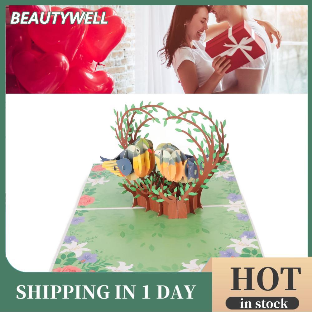 Beautywell บัตรอวยพรกระดาษ Handcraft 3D คู่รักที่เป็นมิตรกับสิ่งแวดล้อมสำหรับเพื่อนในเทศกาล