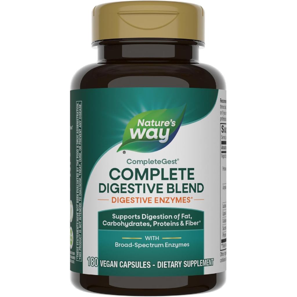 Natures Way CompleteGest ผสมย่อยอาหาร เอนไซม์มังสวิรัติ รองรับไขมัน คาร์โบไฮเดรต โปรตีนและไฟเบอร์ย่อ