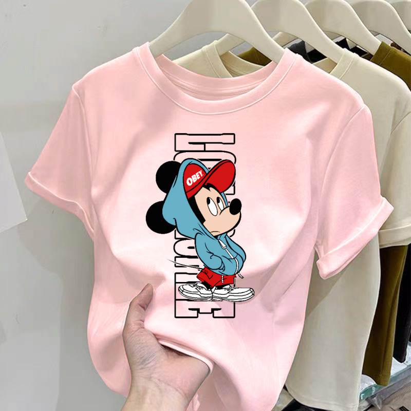 2026 เกาหลีใต้220G ผ้าฝ้าย 100%SI ผู้หญิงเสื้อยืดแขนสั้นรอบคอหลวมแฟชั่นฤดูร้อน # YT. # 8COD. K6V9