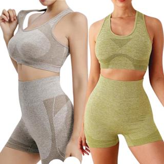 ชุดออกกำลังกายผู้หญิง เซ็ตสปอร์ตบรา + กางเกงเอวสูง ก้นลูกพีช…