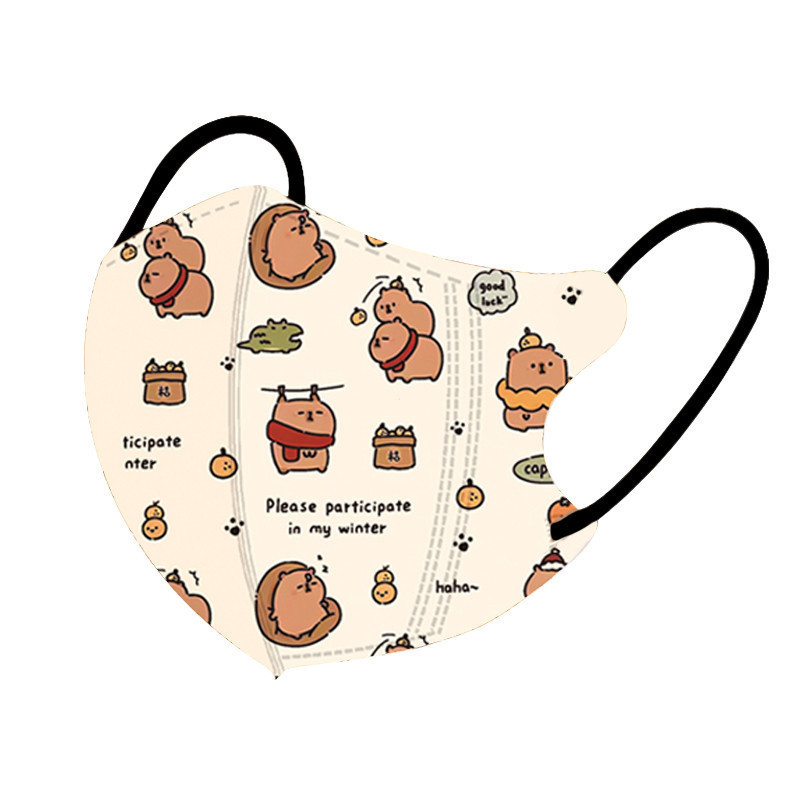 หน้ากากเด็กแบบ 3D พิมพ์ลาย Capybara น่ารัก 50 ชิ้น สำหรับเด็กอายุ 3-12 ปี ราคา ถูกที่สุด ดีลบีเคเค แกลเลอรีภาพที่ 4