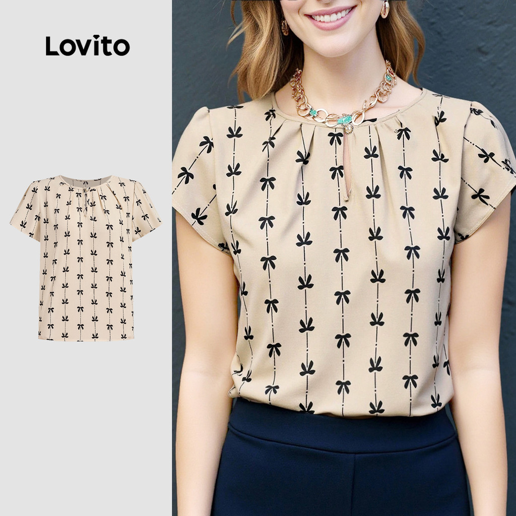Lovito เสื้อปุ่มมุกผ่าคอด้านหน้า BLB149P1D1190