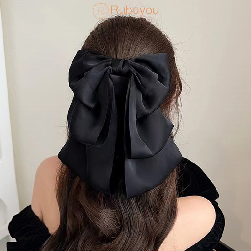 Rubuyou กิ๊บติดผมโบว์ผ้าซาตินขนาดใหญ่ สไตล์ฝรั่งเศส หรูหรา สำหรับผู้หญิง-COD💕