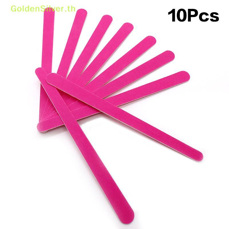 GoldenSilver 10 ชิ้น Rose Red ล้างทําความสะอาดได้ตะไบเล็บสไตล์ยาวทรายสองด้านเครื่องมือขัดกระดาษทรายเ