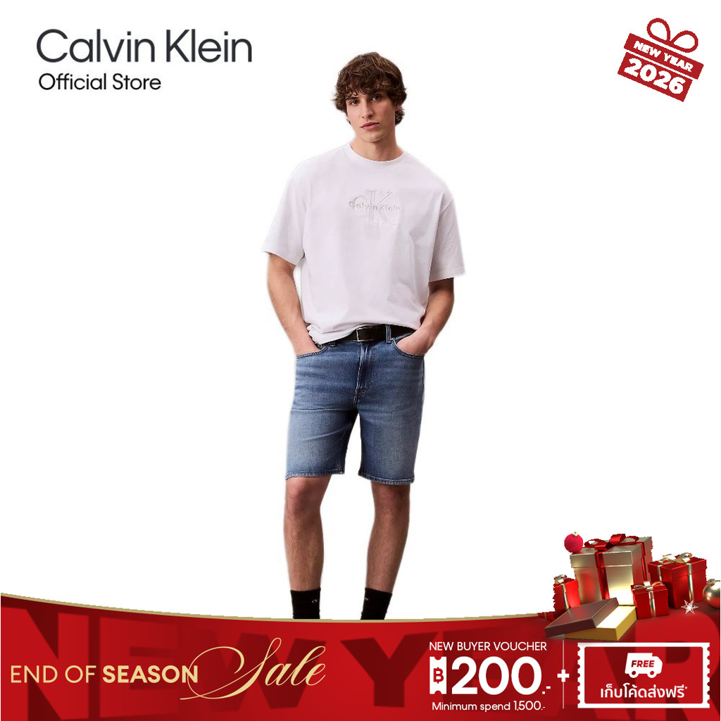 CALVIN KLEIN กางเกงยีนส์ขาสั้นผู้ชาย ทรง Regular รุ่น 4LB770G WAH - สีฟ้า