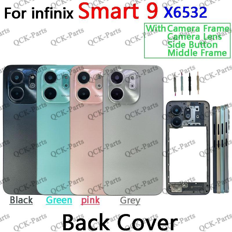 สําหรับ Infinix Smart 9 X6532 แบตเตอรี่ฝาหลัง + LCD ด้านหน้ากรอบกลาง + ปุ่มเลนส์กล้อง
