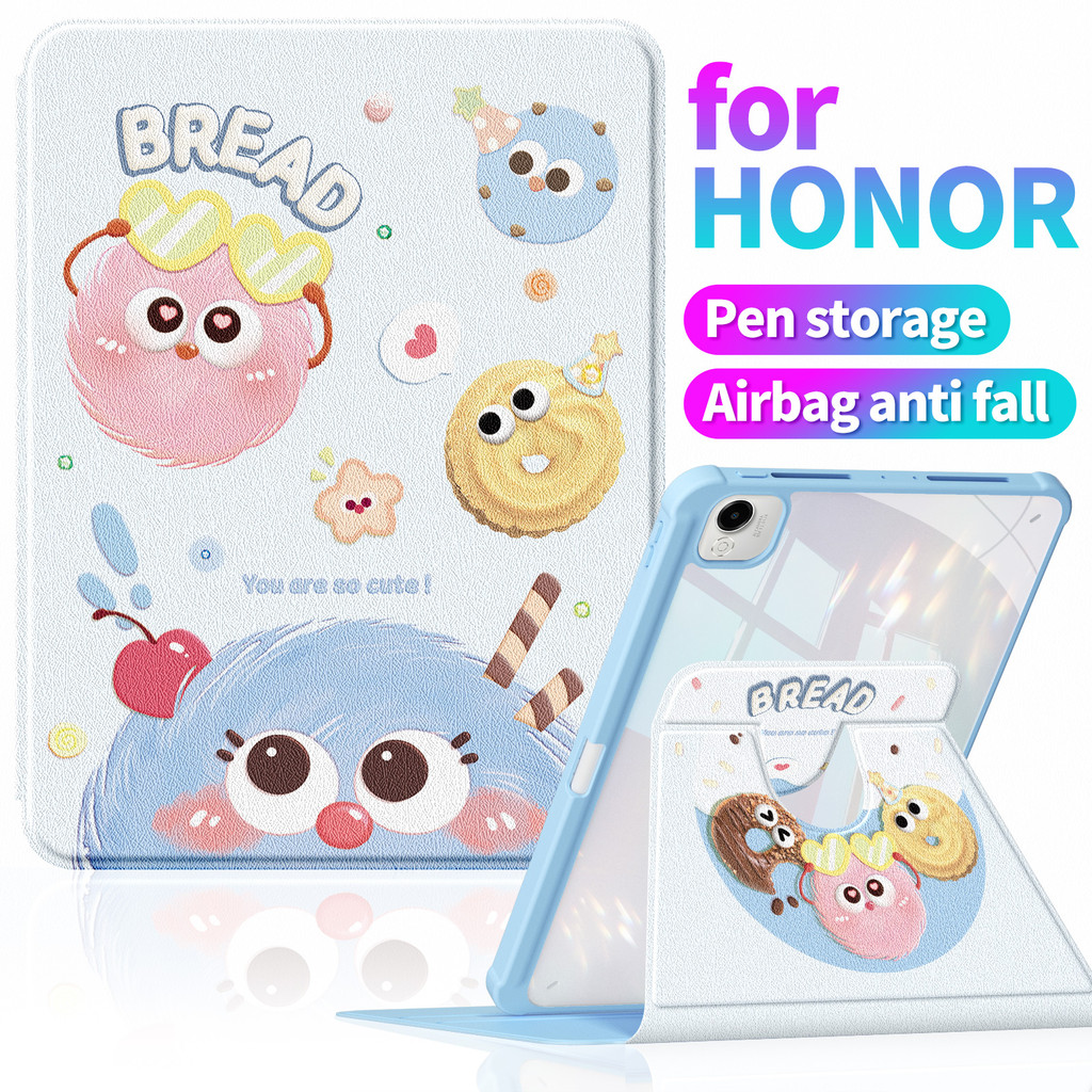 A1348 甜点小米球360 หมุนกรณี Honor Pad 10 / 9 / X9a แนวตั้งยืนอะคริลิคใสฮาร์ดปกหลังปลอกกันกระแทกสําหรับ Honor Pad X8a / 8 / V8 Pro รูปแบบน่ารัก