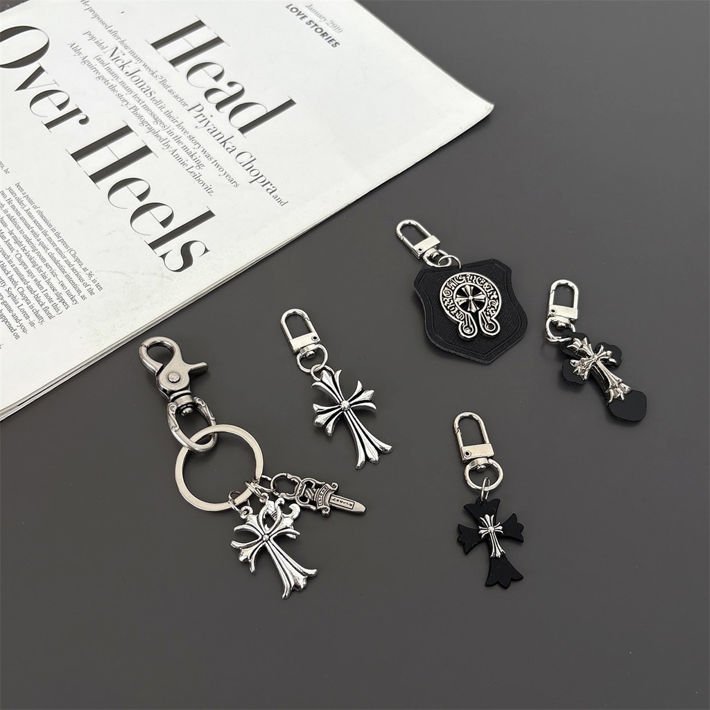 Chrome Cross พวงกุญแจสายคล้อง สำหรับเคส AirPods TWS อุปกรณ์ตกแต่งกระเป๋า