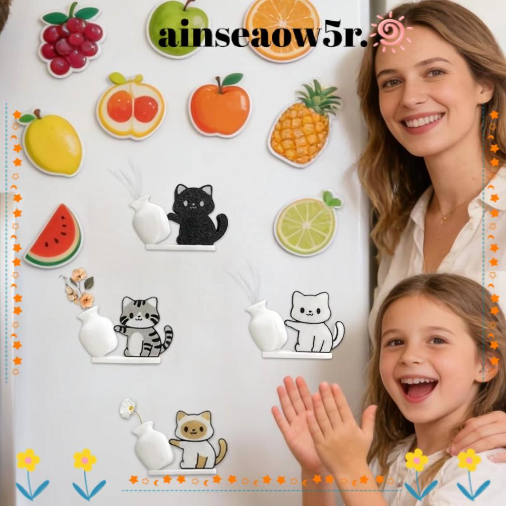 AINSEOW5R Cat Whiskers Collection เครื่องประดับ, การ์ตูนแม่เหล็กแมวผมเก็บอนุสรณ์กล่อง,น่ารักอะคริลิคแมว Pushing แจกันตกแต่งสําหรับตกแต่งบ้าน