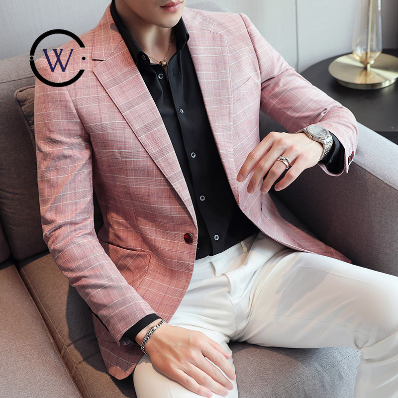 Dark Mens Casual Suit Slim-fit เสื้อสูทเกาหลีชุดเล็กด้านบน DX68480P9165 ชุดแต่งงานโฮสต์ชุด