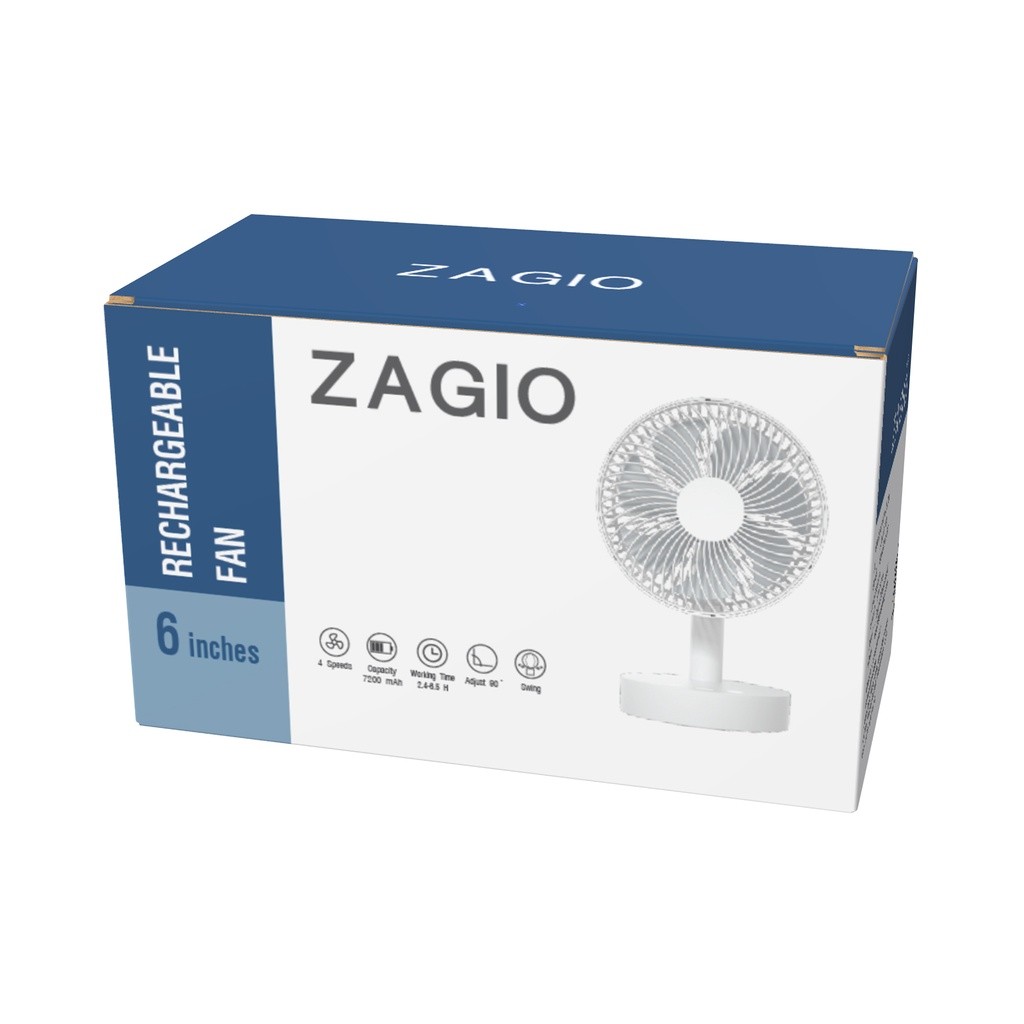 สินค้าใหม่ พัดลมตั้งโต๊ะไร้สาย 6 นิ้ว ZAGIO รุ่น ZG-9157 WH สีขาว