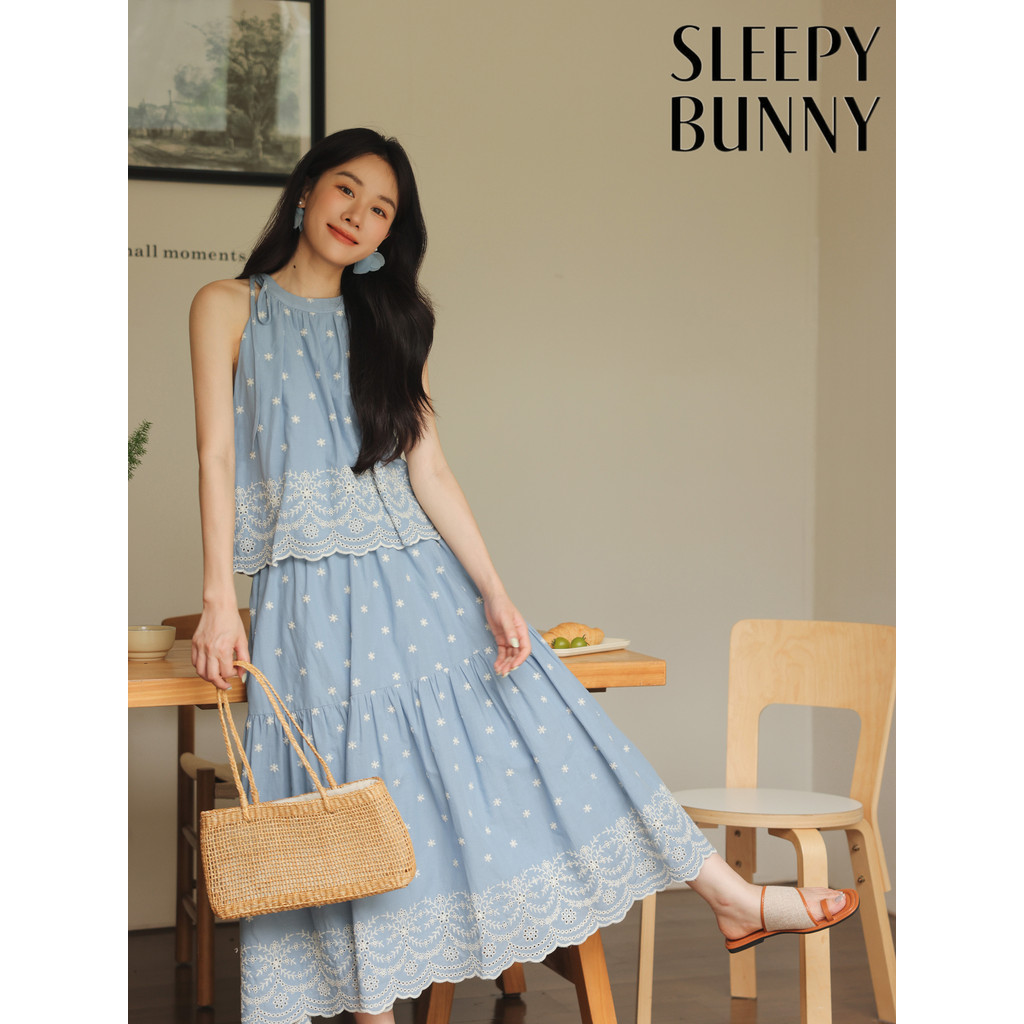 SLEEFY BUNNY Bohemian Halter Tank Top ลูกไม้ A-Line ชุดกระโปรงสำหรับฤดูร้อน