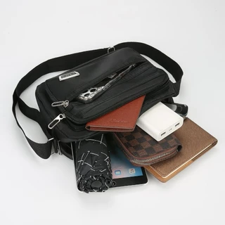กระเป๋าสะพายข้างไนลอนสําหรับผู้ชาย - 4-Zipper Casual Travel Messenger Satchel