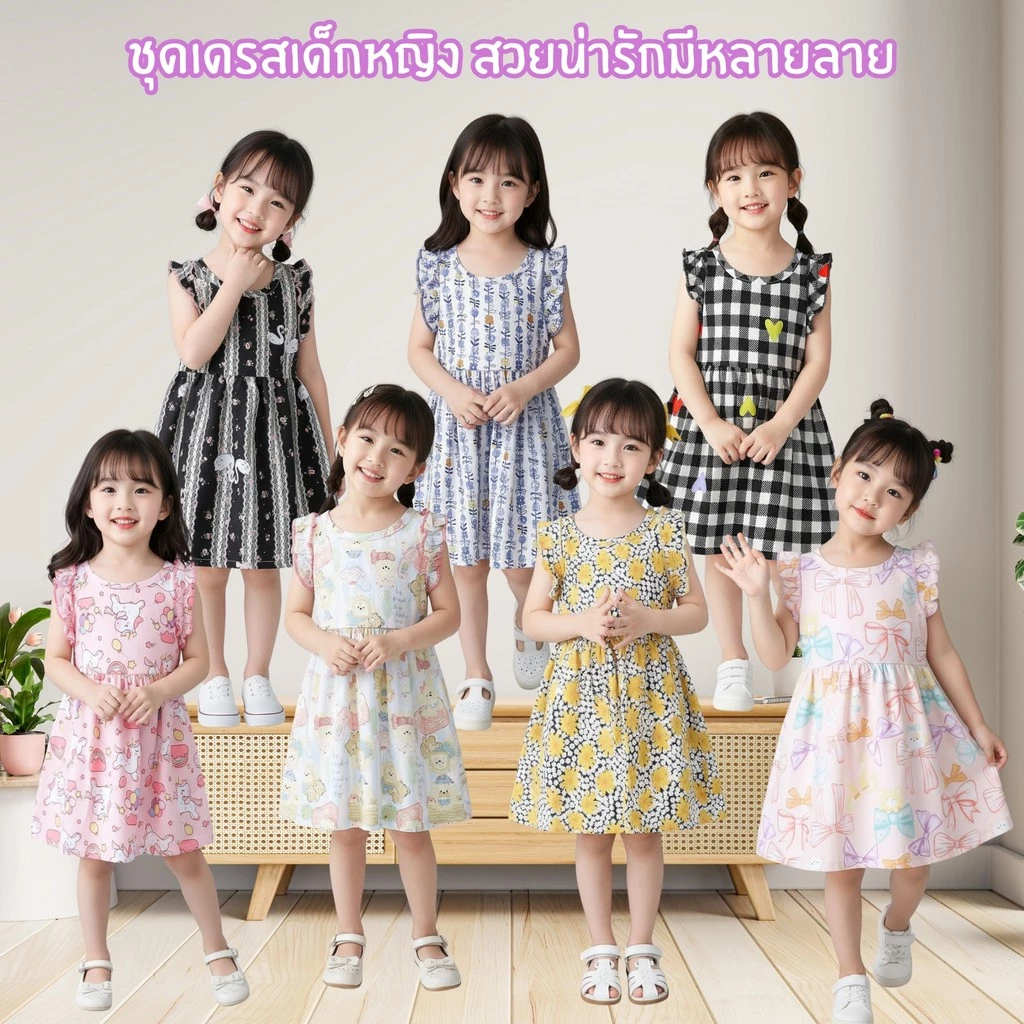 Dolemi Baby ชุดเดรสแขนกุด ระบายไหล่ สำหรับเด็กผู้หญิง เสื้อผ้าเด็กผู้หญิง สุดน่ารัก ผ้าบางใส่สะบาย สไตล์หวานๆ