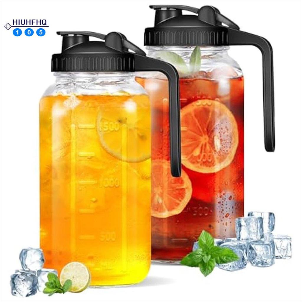 Hiuhfhq106Glass Pitcher with Lid-2pcs Wide Mouth Jar Pitcher,64OZ Leak-Proof Water,Breastmilk Pitche