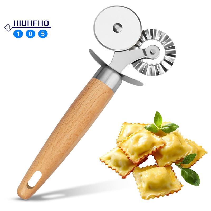 Hiuhfhq106 เครื่องตัดพาสต้าล้อ Dual Wheel Ravioli และเครื่องตัดขนมสําหรับพิซซ่า คุกกี้ และพาสต้า