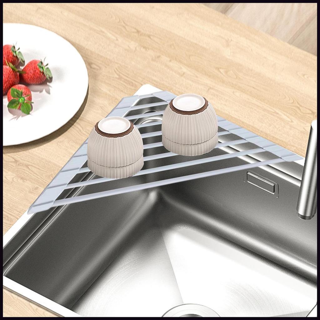 จานราวตากผ้าพับสามเหลี่ยม Drainer Mat Over The Sink Kitchen Drainer สําหรับเคาน์เตอร์บ้านเช่า Apartm