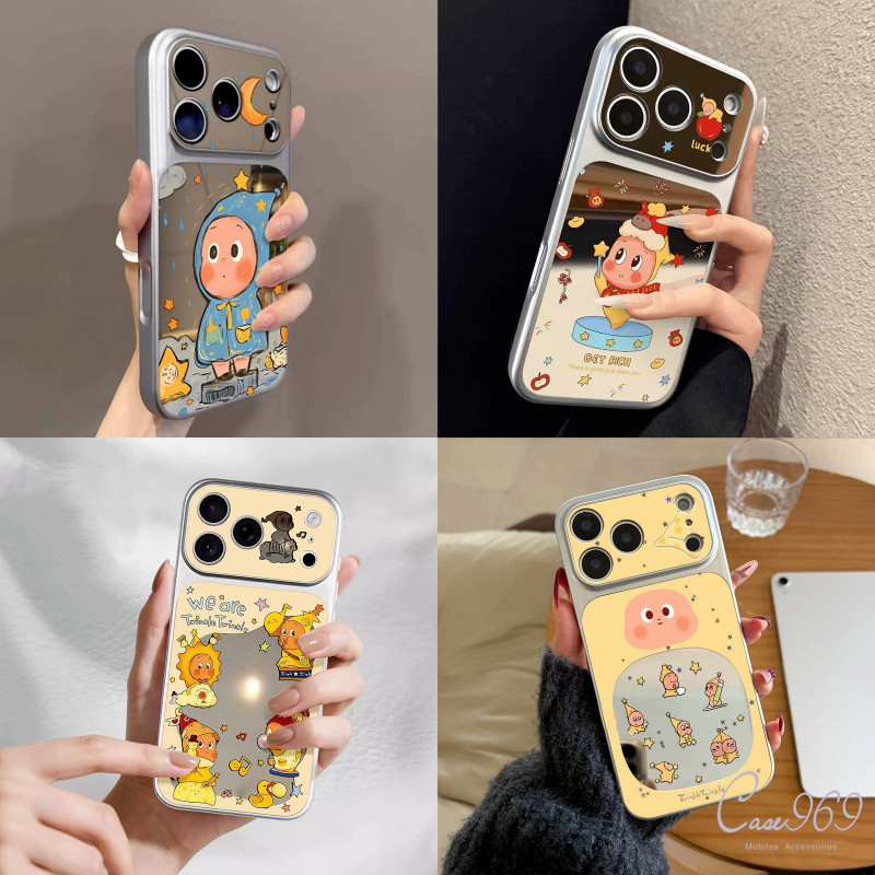 เหมาะสำหรับ IPhone 17 16 11 13 XR X XS Max 14 15 Plus 12 ProMAX วินาทีเปลี่ยนกระจกดาวคนน่ารักกรณีโทรศัพท์ที่เรียบง่าย