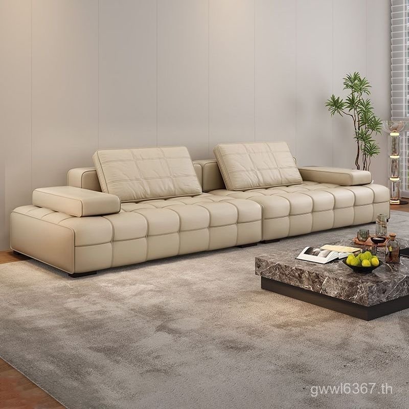 โซฟาห้องนั่งเล่น Cowhide Lawrence แถวอพาร์ทเมนท์ขนาดเล็ก Layered ของแท้หนังทราย Discovery รุ่นหนัง A