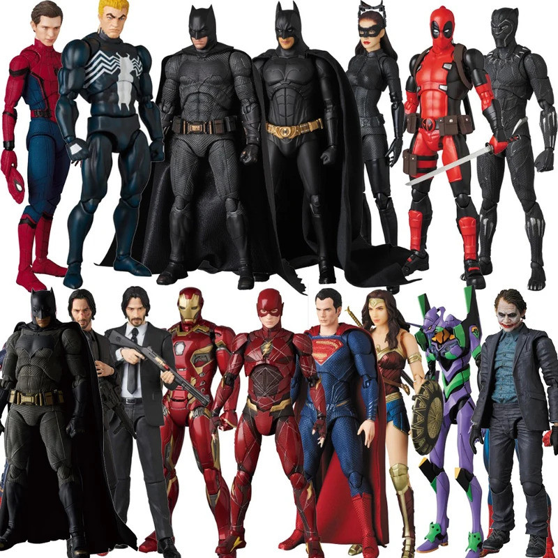 Mafex รูป Cyborg แฟลช Wonder Bruce Wayne Aquaman John Wick Deadpool Spiderman Action Figure ของเล่นต