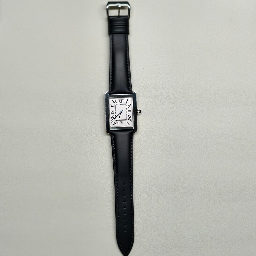 Male small square watch -6 oclock calendar  （Brown smooth leather strap）