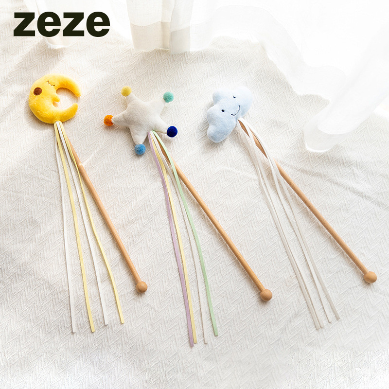 Zeze Starry Sky Cat Teasing Stick Cat Teasing Pole ของเล่นแมว Handmade PP Cotton Teasing Cat Stick อ