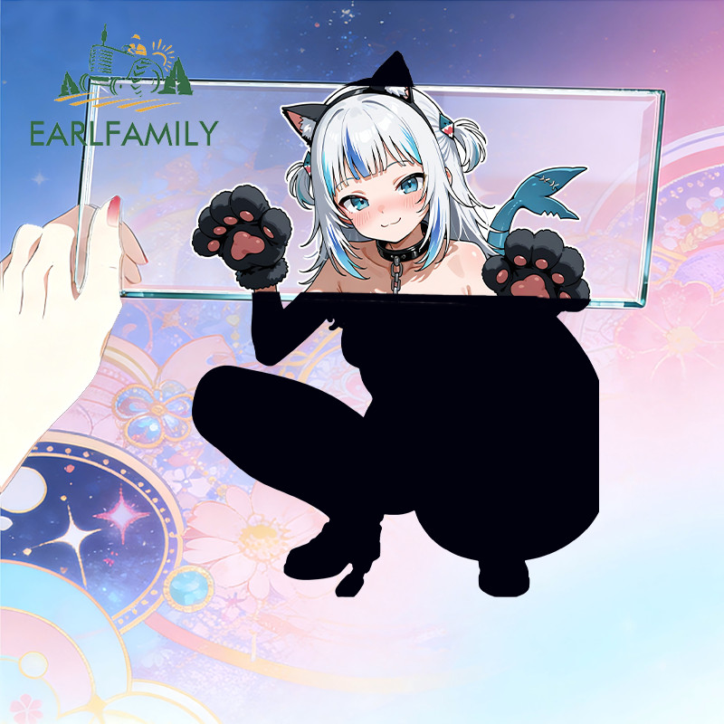 EARLFAMILY Gawr Gura การ์ตูนรถสติกเกอร์อะนิเมะ Shark น่ารักแม่บ้าน Decal กันน้ําสําหรับกล่องเครื่องมือประตูรถอุปกรณ์เสริม Creative Decor