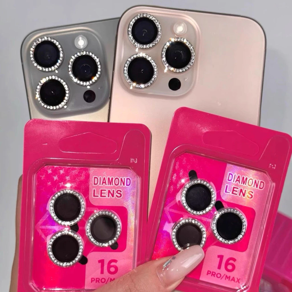 ฟิล์มกระจกกล้อง For iPhone 17 Pro Max 17Air 17Pro 16/15/14/13 Promax 11/12 Mini เเบบวงแหวน(เพชร) ครอบเลนส์กล้อง 014