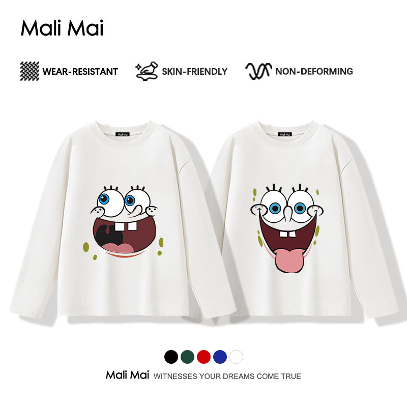 แฟชั่นสำหรับเด็กผู้หญิง เสื้อแขนยาว ทรงหลวม งานจริงสวย SpongeBob SquarePants 【จัดส่งจากประเทศไทย】