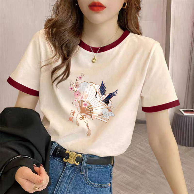 เสื้อยืดแขนสั้นผู้หญิงอเนกประสงค์สไตล์ใหม่ล่าสุดหัวเข็มขัดเสื้อยืดแขนสั้นสําหรับผู้หญิง News0413sZ7b