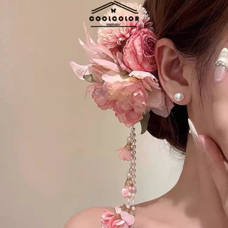 ในไทย💖กิ๊บติดผมดอกไม้ไข่มุกสีชมพูจี้ประดับพู่ สไตล์ไทยหวาน คลิปด้านข้าง สําหรับผู้หญิง ใหม่2026.COD